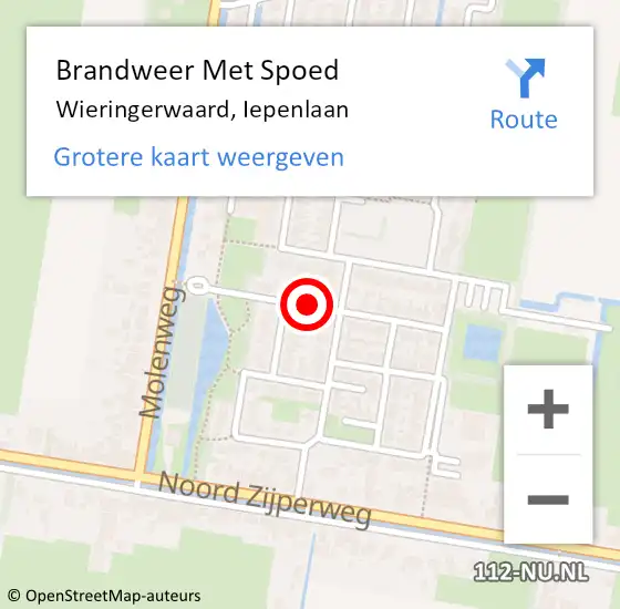 Locatie op kaart van de 112 melding: Brandweer Met Spoed Naar Wieringerwaard, Iepenlaan op 10 augustus 2019 18:17