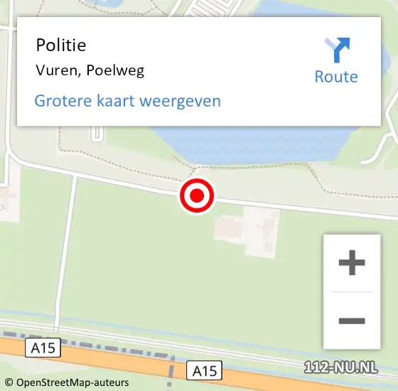 Locatie op kaart van de 112 melding: Politie Vuren, Poelweg op 10 augustus 2019 18:28