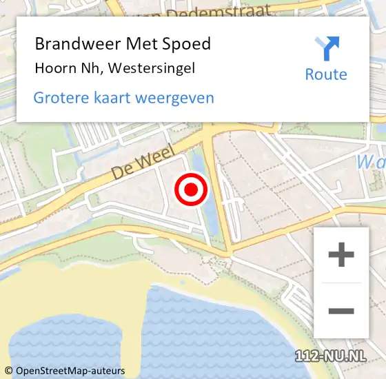 Locatie op kaart van de 112 melding: Brandweer Met Spoed Naar Hoorn Nh, Westersingel op 10 augustus 2019 20:26