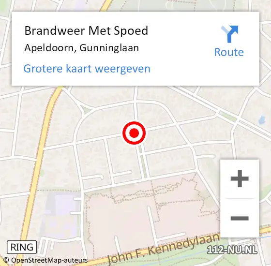 Locatie op kaart van de 112 melding: Brandweer Met Spoed Naar Apeldoorn, Gunninglaan op 10 augustus 2019 20:48