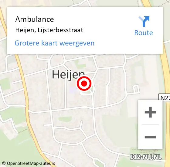 Locatie op kaart van de 112 melding: Ambulance Heijen, Lijsterbesstraat op 10 augustus 2019 21:01