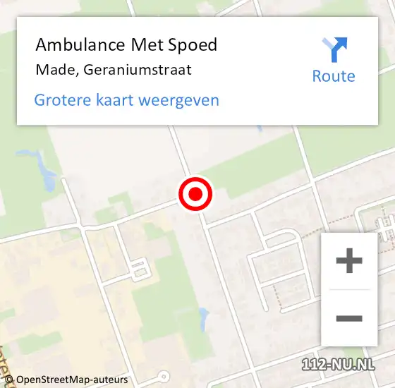 Locatie op kaart van de 112 melding: Ambulance Met Spoed Naar Made, Geraniumstraat op 10 augustus 2019 21:46