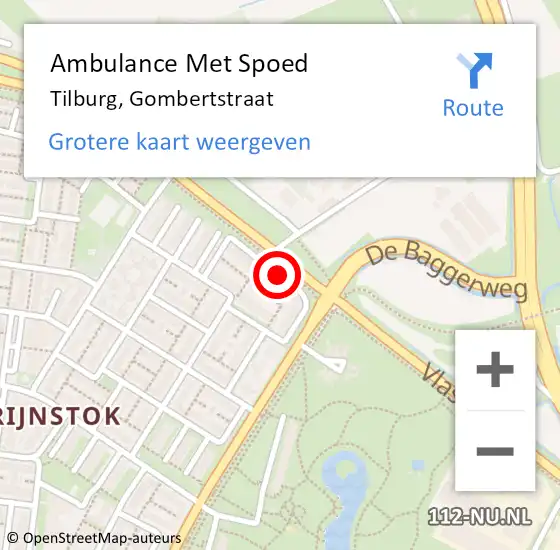 Locatie op kaart van de 112 melding: Ambulance Met Spoed Naar Tilburg, Gombertstraat op 11 augustus 2019 00:00