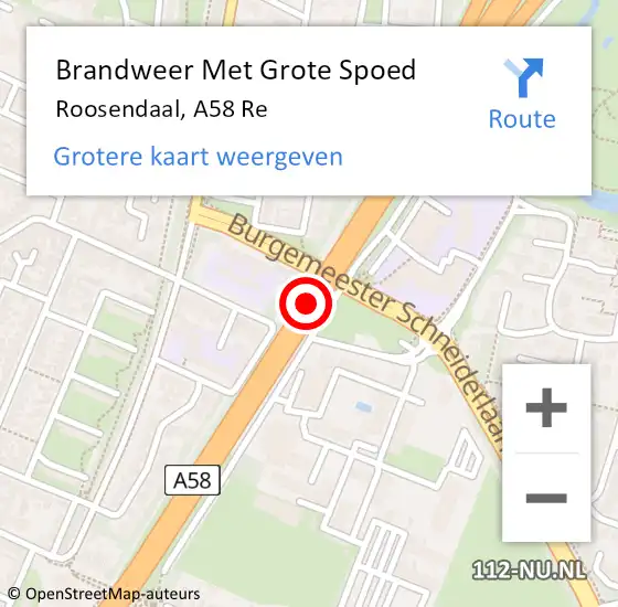 Locatie op kaart van de 112 melding: Brandweer Met Grote Spoed Naar Roosendaal, A58 Re op 11 augustus 2019 00:45