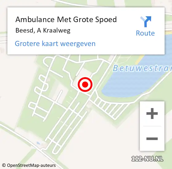 Locatie op kaart van de 112 melding: Ambulance Met Grote Spoed Naar Beesd, Kraalweg op 11 augustus 2019 00:54