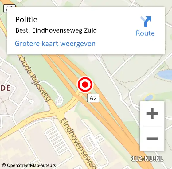 Locatie op kaart van de 112 melding: Politie Best, Eindhovenseweg Zuid op 11 augustus 2019 01:01