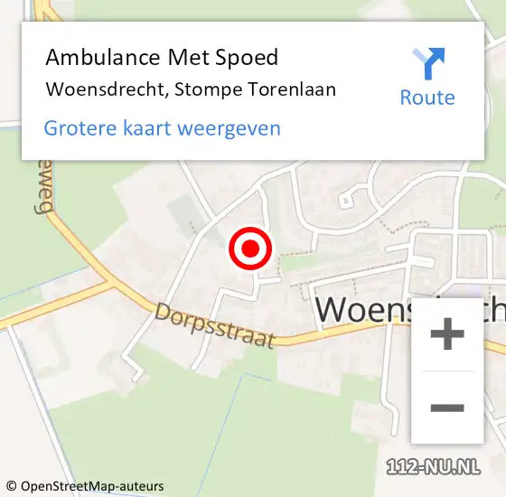 Locatie op kaart van de 112 melding: Ambulance Met Spoed Naar Woensdrecht, Stompe Torenlaan op 11 augustus 2019 01:38