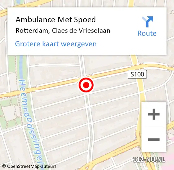 Locatie op kaart van de 112 melding: Ambulance Met Spoed Naar Rotterdam, Claes de Vrieselaan op 11 augustus 2019 04:04