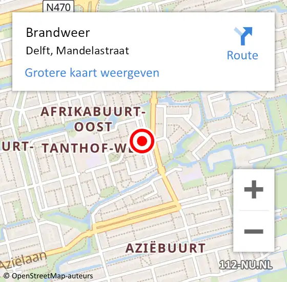 Locatie op kaart van de 112 melding: Brandweer Delft, Mandelastraat op 11 augustus 2019 04:05