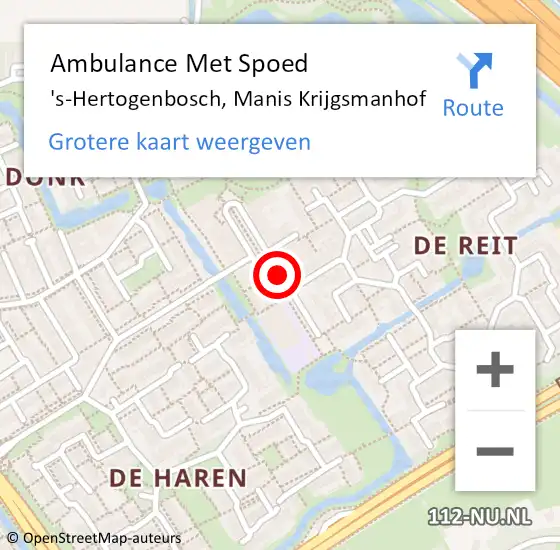 Locatie op kaart van de 112 melding: Ambulance Met Spoed Naar 's-Hertogenbosch, Manis Krijgsmanhof op 11 augustus 2019 06:48
