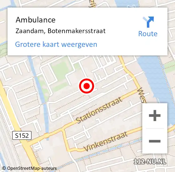 Locatie op kaart van de 112 melding: Ambulance Zaandam, Botenmakersstraat op 11 augustus 2019 08:07