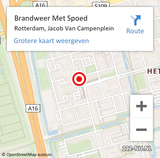 Locatie op kaart van de 112 melding: Brandweer Met Spoed Naar Rotterdam, Jacob Van Campenplein op 11 augustus 2019 11:34
