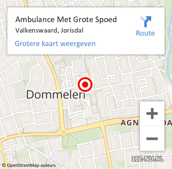 Locatie op kaart van de 112 melding: Ambulance Met Grote Spoed Naar Valkenswaard, Jorisdal op 11 augustus 2019 12:44