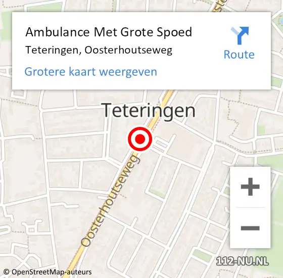 Locatie op kaart van de 112 melding: Ambulance Met Grote Spoed Naar Teteringen, Oosterhoutseweg op 11 augustus 2019 12:52