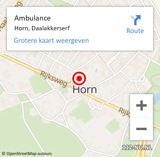 Locatie op kaart van de 112 melding: Ambulance Horn, Daalakkerserf op 11 augustus 2019 13:30