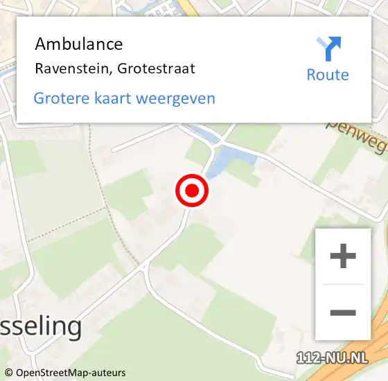 Locatie op kaart van de 112 melding: Ambulance Ravenstein, Grotestraat op 11 augustus 2019 14:07