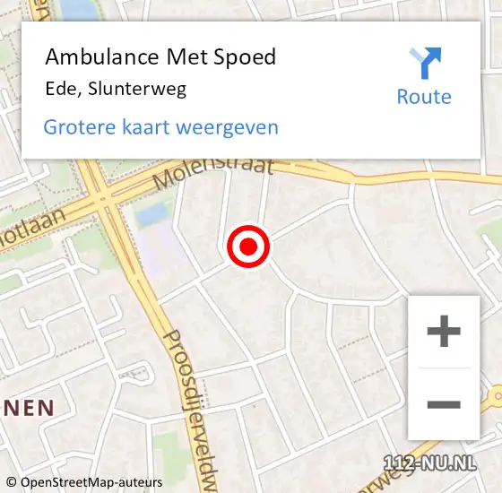 Locatie op kaart van de 112 melding: Ambulance Met Spoed Naar Ede, Slunterweg op 11 augustus 2019 15:22