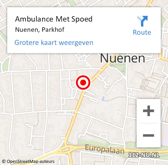 Locatie op kaart van de 112 melding: Ambulance Met Spoed Naar Nuenen, Parkhof op 11 augustus 2019 17:24