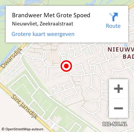 Locatie op kaart van de 112 melding: Brandweer Met Grote Spoed Naar Nieuwvliet, Zeekraalstraat op 11 augustus 2019 17:47