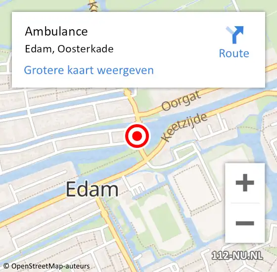 Locatie op kaart van de 112 melding: Ambulance Edam, Oosterkade op 11 augustus 2019 18:12