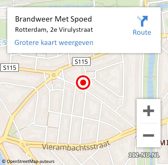 Locatie op kaart van de 112 melding: Brandweer Met Spoed Naar Rotterdam, 2e Virulystraat op 11 augustus 2019 18:13