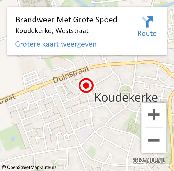 Locatie op kaart van de 112 melding: Brandweer Met Grote Spoed Naar Koudekerke, Weststraat op 11 augustus 2019 18:17