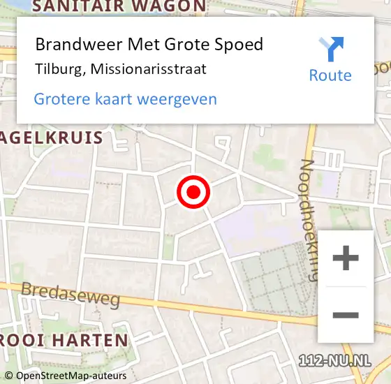 Locatie op kaart van de 112 melding: Brandweer Met Grote Spoed Naar Tilburg, Missionarisstraat op 11 augustus 2019 21:15