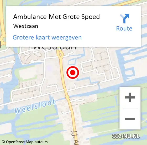 Locatie op kaart van de 112 melding: Ambulance Met Grote Spoed Naar Westzaan op 11 augustus 2019 22:04