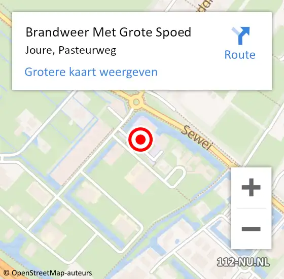 Locatie op kaart van de 112 melding: Brandweer Met Grote Spoed Naar Joure, Pasteurweg op 10 april 2014 12:11