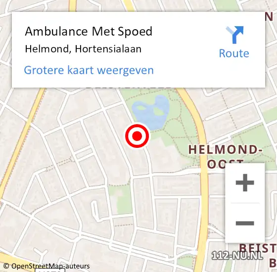 Locatie op kaart van de 112 melding: Ambulance Met Spoed Naar Helmond, Hortensialaan op 11 augustus 2019 23:37