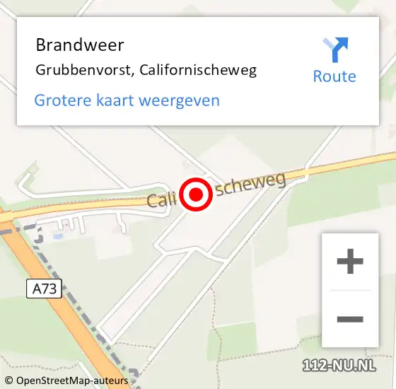 Locatie op kaart van de 112 melding: Brandweer Grubbenvorst, Californischeweg op 12 augustus 2019 04:13