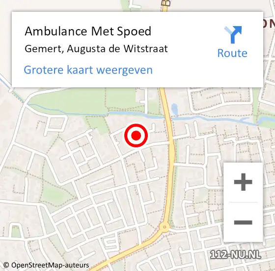 Locatie op kaart van de 112 melding: Ambulance Met Spoed Naar Gemert, Augusta de Witstraat op 12 augustus 2019 06:41