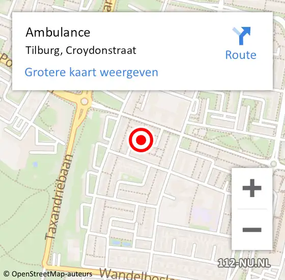 Locatie op kaart van de 112 melding: Ambulance Tilburg, Croydonstraat op 12 augustus 2019 08:34