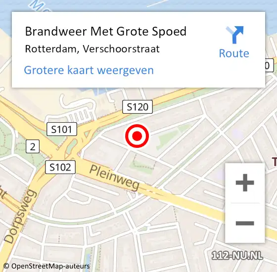 Locatie op kaart van de 112 melding: Brandweer Met Grote Spoed Naar Rotterdam, Verschoorstraat op 12 augustus 2019 09:08