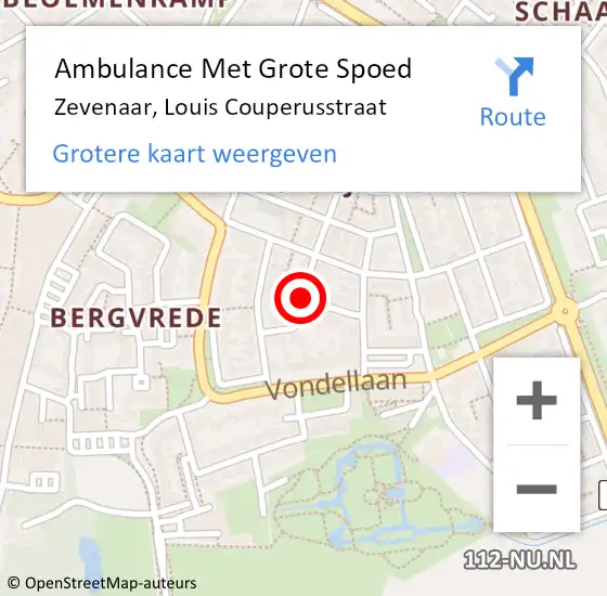 Locatie op kaart van de 112 melding: Ambulance Met Grote Spoed Naar Zevenaar, Louis Couperusstraat op 12 augustus 2019 10:20