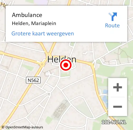 Locatie op kaart van de 112 melding: Ambulance Helden, Mariaplein op 12 augustus 2019 10:47