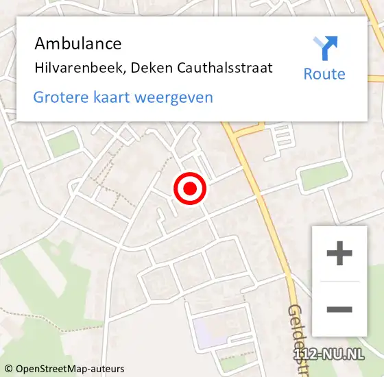 Locatie op kaart van de 112 melding: Ambulance Hilvarenbeek, Deken Cauthalsstraat op 12 augustus 2019 11:44