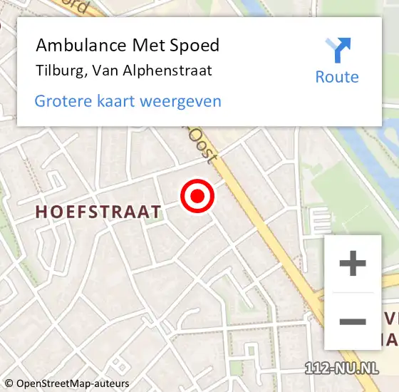 Locatie op kaart van de 112 melding: Ambulance Met Spoed Naar Tilburg, Van Alphenstraat op 12 augustus 2019 12:23