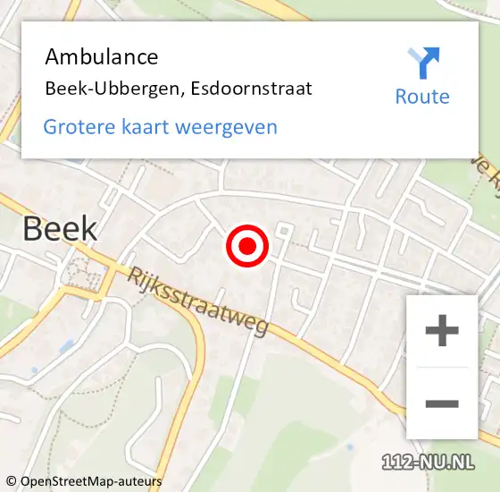 Locatie op kaart van de 112 melding: Ambulance Beek-Ubbergen, Esdoornstraat op 12 augustus 2019 12:47