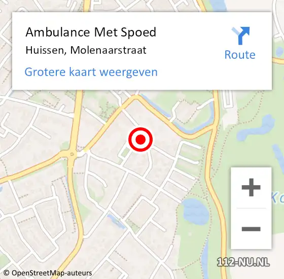 Locatie op kaart van de 112 melding: Ambulance Met Spoed Naar Huissen, Molenaarstraat op 12 augustus 2019 13:08