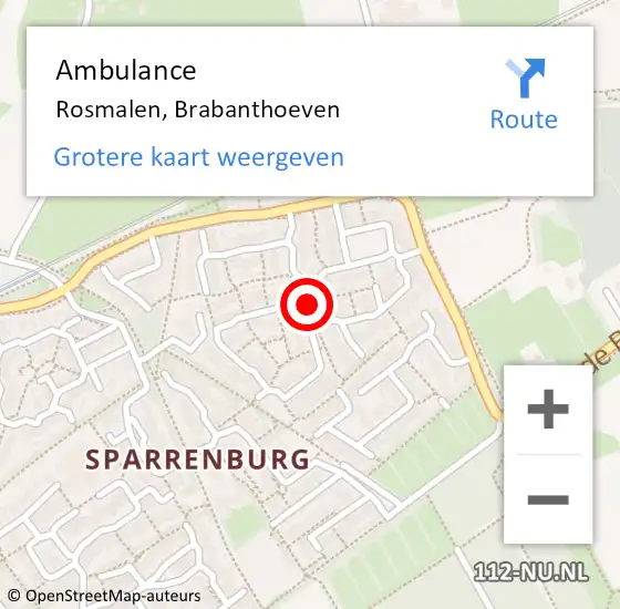 Locatie op kaart van de 112 melding: Ambulance Rosmalen, Brabanthoeven op 12 augustus 2019 13:17