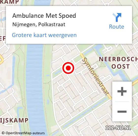 Locatie op kaart van de 112 melding: Ambulance Met Spoed Naar Nijmegen, Polkastraat op 12 augustus 2019 13:34