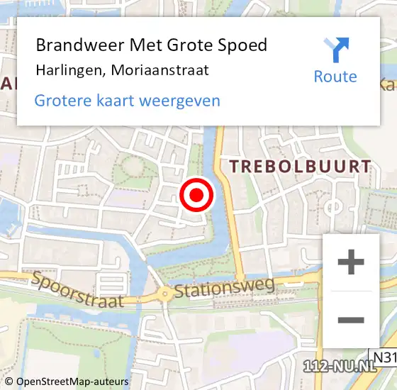 Locatie op kaart van de 112 melding: Brandweer Met Grote Spoed Naar Harlingen, Moriaanstraat op 12 augustus 2019 13:53