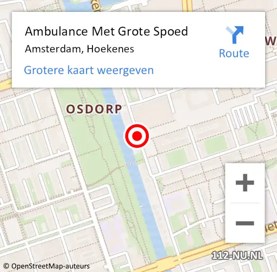 Locatie op kaart van de 112 melding: Ambulance Met Grote Spoed Naar Amsterdam, Hoekenes op 12 augustus 2019 13:58