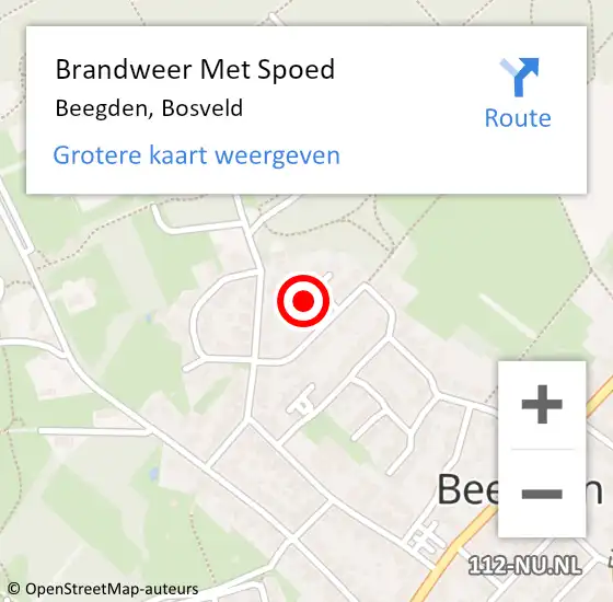 Locatie op kaart van de 112 melding: Brandweer Met Spoed Naar Beegden, Bosveld op 12 augustus 2019 14:13