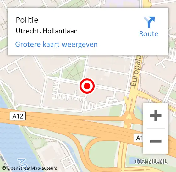 Locatie op kaart van de 112 melding: Politie Utrecht, Hollantlaan op 12 augustus 2019 14:22