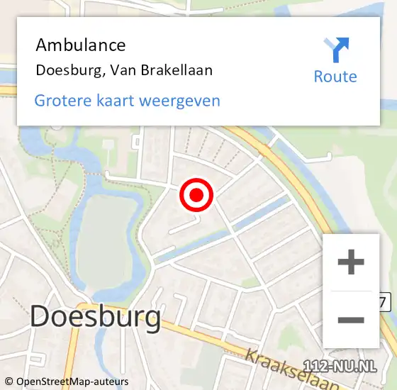 Locatie op kaart van de 112 melding: Ambulance Doesburg, Van Brakellaan op 12 augustus 2019 15:32
