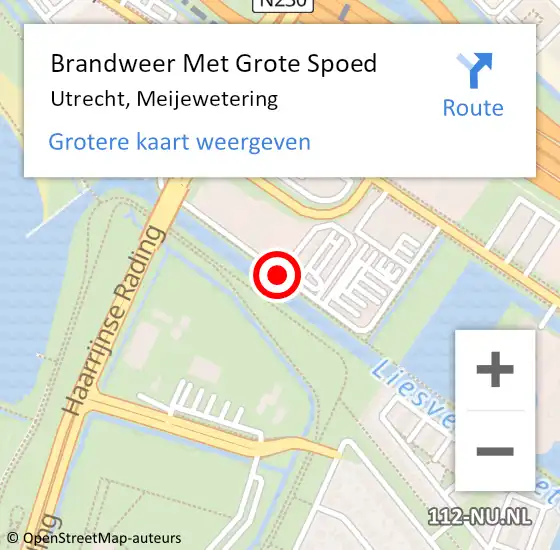 Locatie op kaart van de 112 melding: Brandweer Met Grote Spoed Naar Utrecht, Meijewetering op 12 augustus 2019 15:53