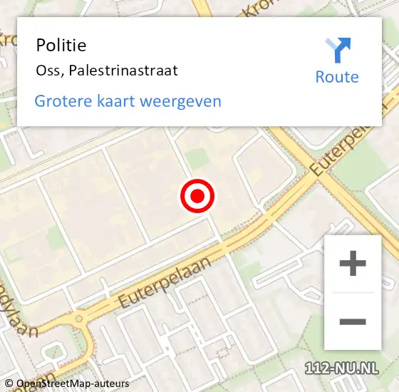 Locatie op kaart van de 112 melding: Politie Oss, Palestrinastraat op 12 augustus 2019 17:18