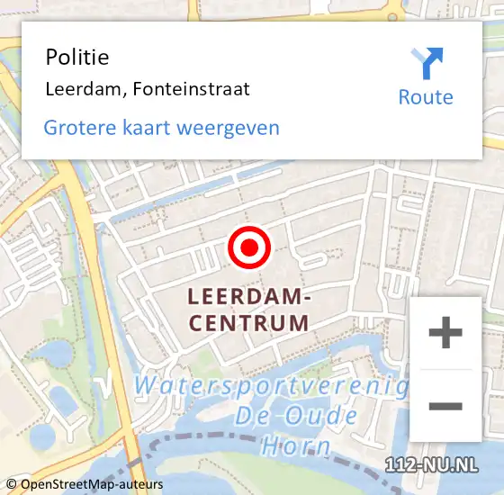 Locatie op kaart van de 112 melding: Politie Leerdam, Fonteinstraat op 12 augustus 2019 18:26